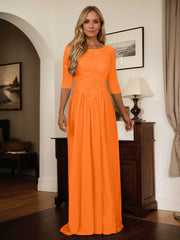 A-Line Scoop Floor-Length Chiffon Mother of the Bride Dress
