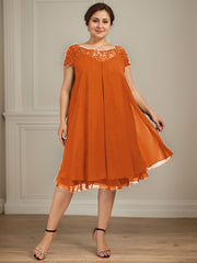 Empire Scoop Illusion Knee-Length Chiffon Lace Mother of the Bride Dress With Sequins Beading
