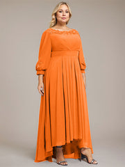 A-line Scoop Asymmetrical Chiffon Mother of the Bride Dress With Pleated Appliques Lace