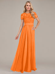 A-Line Scoop Floor-Length Chiffon Mother of the Bride Dress