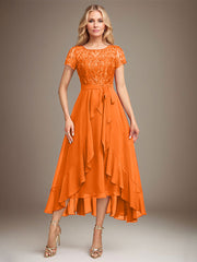 Asymmetrical Sequin Mother of Bride Dress with Appliques