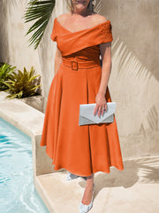 A-Line Off-The-Shoulder Tea-Length Chiffon Mother Of The Bride Dresses With Beading