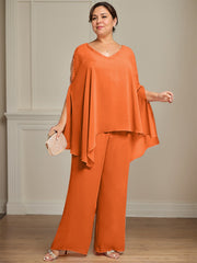 Separates Jumpsuit/Pantsuit V-Neck Floor-Length Chiffon Mother of the Bride Dress With Beading
