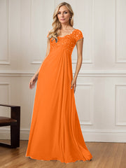 A-Line V-Neck Floor-Length Chiffon Mother of the Bride Dress