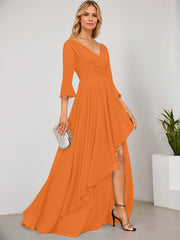 A-line V-Neck Floor-Length Chiffon Mother of the Bride Dress With Cascading Ruffles