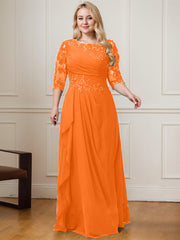A-line Scoop Floor-Length Lace Chiffon Mother of the Bride Dress With Cascading Ruffles Sequins