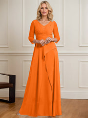 A-line V-Neck Floor-Length Chiffon Mother of the Bride Dress With Pleated Beading