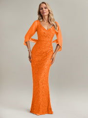 Mermaid V-Neck Floor-Length Chiffon Mother of the Bride Dress