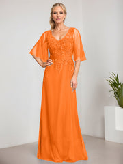 A-line V-Neck Floor-Length Lace Chiffon Mother of the Bride Dress With Sequins Beading