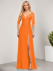 Sheath/Column V-Neck Floor-Length Lace Chiffon Mother of the Bride Dress With Sequins