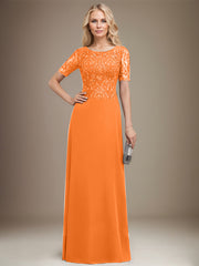 A-line Scoop Floor-Length Lace Chiffon Mother of the Bride Dress With Sequins
