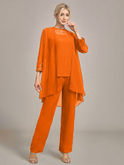 Navy Long Sleeves 3 Pieces Mother of the Bride Pant Suits