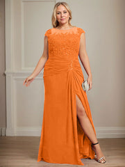 Sheath/Column Scoop Illusion Floor-Length Chiffon Lace Mother of the Bride Dress With Pleated Sequins Beading