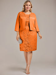 Sheath/Column Scoop Knee-Length Chiffon Lace Mother of the Bride Dress With Beading