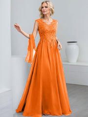 A-Line V-Neck Sleeveless Chiffon Mother Of The Bride Dresses With Lace