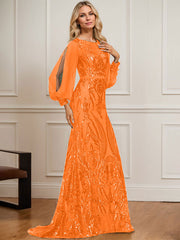 Trumpet/Mermaid Boat Neck Illusion Sweep Train Chiffon Sequin Evening Dress