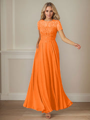A-Line Boat-neck Sequins Chiffon Mother of the Bride Dress