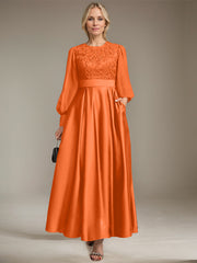 A-line Scoop Ankle-Length Lace Satin Chiffon Mother of the Bride Dress With Sequins