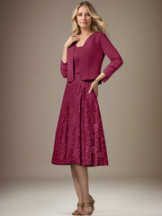 A-line V-Neck Knee-Length Chiffon Lace Mother of the Bride Dress With Beading Sequins