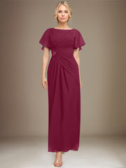 A-line Scoop Ankle-Length Chiffon Mother of the Bride Dress With Beading Pleated