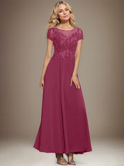 A-line Scoop Illusion Ankle-Length Lace Chiffon Mother of the Bride Dress With Sequins