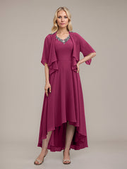 A-line V-Neck Asymmetrical Chiffon Mother of the Bride Dress With Beading Sequins