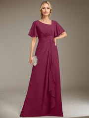 A-line Asymmetrical Floor-Length Chiffon Mother of the Bride Dress With Pleated Beading Sequins