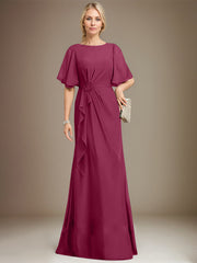 A-line Scoop Floor-Length Chiffon Mother of the Bride Dress With Cascading Ruffles Beading Sequins