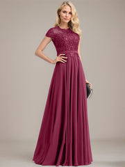 A-line Scoop Illusion Floor-Length Lace Chiffon Mother of the Bride Dress