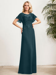A-line Scoop Illusion Floor-Length Lace Chiffon Mother of the Bride Dress With Sequins