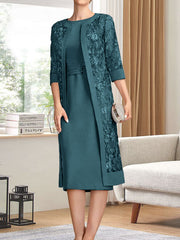 Sheath/Column Scoop Knee-Length Chiffon Mother of the Bride Dress With Pleated Sequins