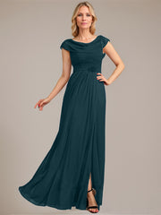 A-line Scoop Floor-Length Mesh Mother of the Bride Dress With Pleated Beading