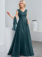 A-Line V-Neck Sleeveless Chiffon Mother Of The Bride Dresses With Lace