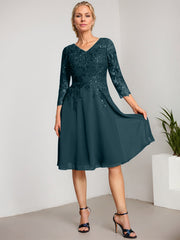 A-line V-Neck Knee-Length Lace Chiffon Mother of the Bride Dress With Sequins