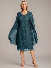 A-line Scoop Knee-Length Lace Mother of the Bride Dress With Sequins