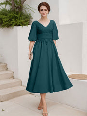 A-Line V-Neck 1/2 Sleeves Chiffon Mother Of The Bride Dresses With Lace