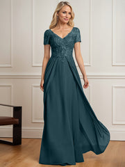 A-line V-Neck Floor-Length Chiffon Lace Mother of the Bride Dress
