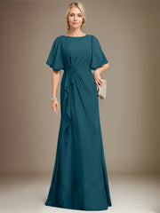 A-line Scoop Floor-Length Chiffon Mother of the Bride Dress With Cascading Ruffles Beading Sequins