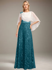 A-line Scoop Floor-Length Lace Sequin Chiffon Mother of the Bride Dress With Pleated