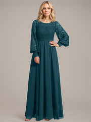 A-line Scoop Illusion Floor-Length Lace Chiffon Mother of the Bride Dress