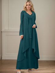 Elegant V-Neck Long Sleeves Floor-Length Mother Of The Bride Dresses WithWrap