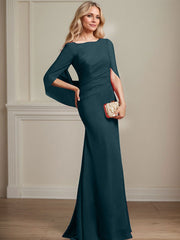 Trumpet/Mermaid Boat Neck Floor-Length Chiffon Mother of the Bride Dress With Pleated
