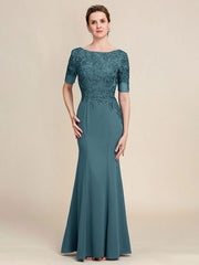 Grey Blue Mermaid Floor Length Chiffon Mother of Bride Dress With Appliques
