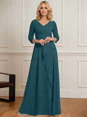A-line V-Neck Floor-Length Chiffon Mother of the Bride Dress With Pleated Beading
