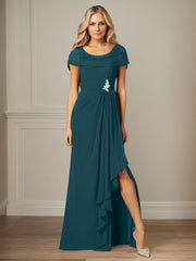 Dark Navy A-Line Side Slit Chiffon Dress Mother of the Bride Dress