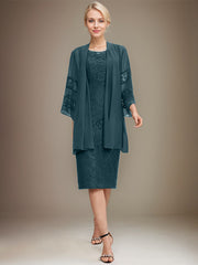 Sheath/Column Scoop Knee-Length Lace Mother of the Bride Dress With Sequins Beading