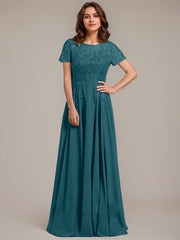 A-line Scoop Illusion Floor-Length Lace Chiffon Mother of the Bride Dress With Sequins