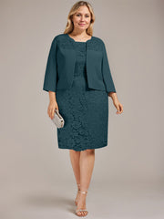 Sheath/Column Scoop Knee-Length Chiffon Lace Mother of the Bride Dress With Beading