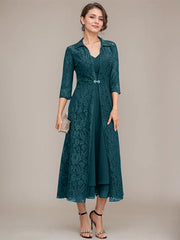 A-line V-Neck Tea-Length Chiffon Mother of the Bride Dress