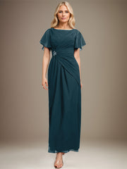 A-line Scoop Ankle-Length Chiffon Mother of the Bride Dress With Beading Pleated